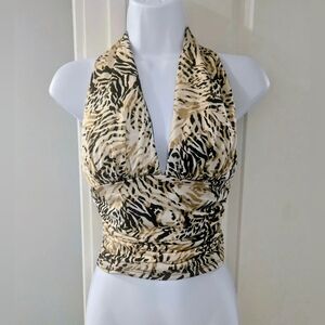 Guess Black and Cream Zebra Print Halter Top. Size XS.